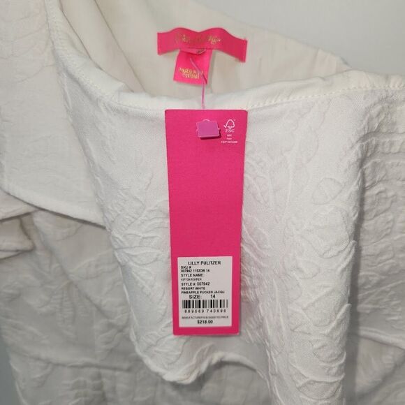 Lilly Pulitzer Kipton Ruffle Romper OneShoulder White Pineapple Jacquard Size 14 - Picture 4 of 5